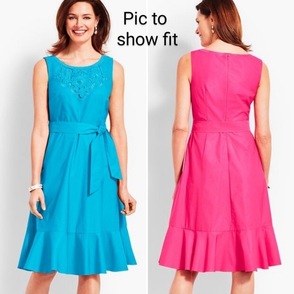 Talbots Embroidered Sateen Fit-and-Flare Dress - Picture 3 of 14